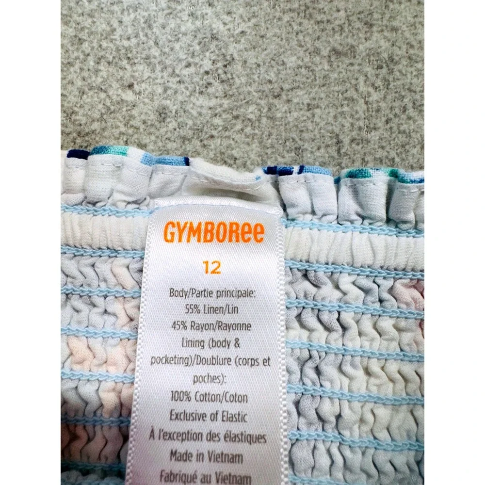 Gymboree Girls Size 12 Linen Blend Smocked Nautical Tropical Wide Leg Jumpsuit